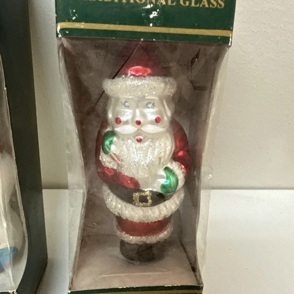 Vintage Kurt Adler Traditional Glass Christmas Ornament Snowman Santa Lot of 2